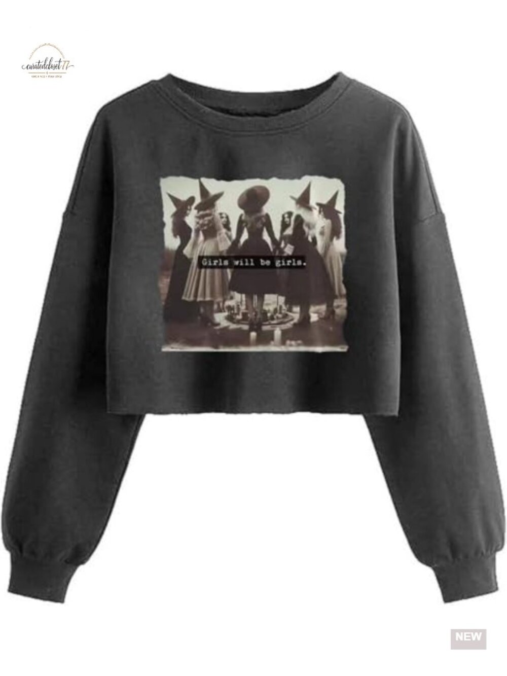 Women's Halloween Graphic Cropped Pullover Sweatshirt Cotton Blend Crew Neck